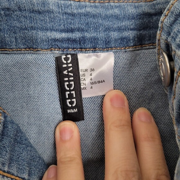 H&M Divided Button Front Blue Denim Cotton Jean Mini Dress Size 4 - Picture 10 of 12